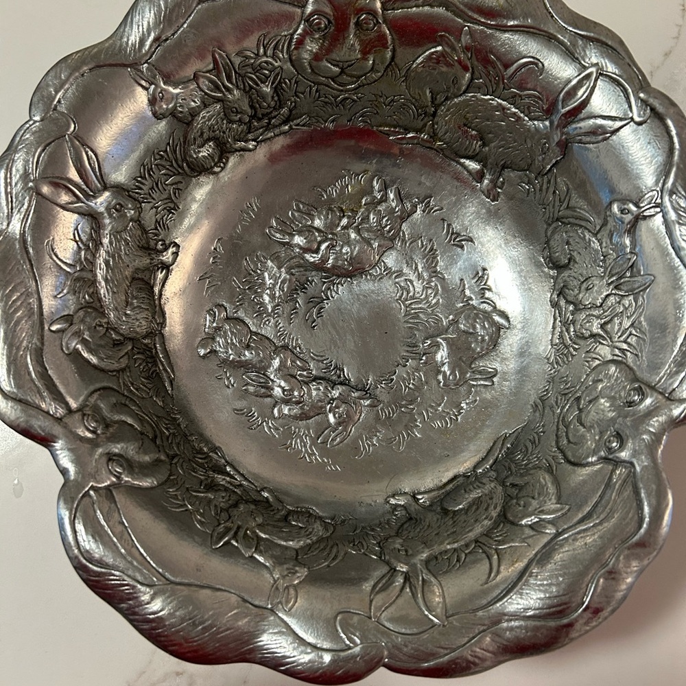 Decorative Silver  Bowl with Rabbit Design